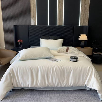 91家纺网 家纺一手货源 找家纺 莱豫家纺 2024新款80支莱赛尔天丝纯色双拼四件套 深海珍珠米