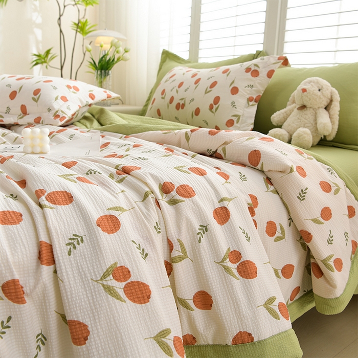 91家纺网 家纺一手货源 找家纺 圣楚家纺 2024新款清柔泡泡纱夏被 迷人花香