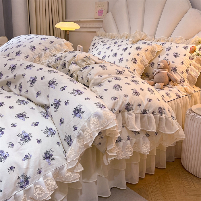 91家纺网 家纺一手货源 找家纺 恒爱家纺 2024新款梦幻情缘全棉公主风四件套 小苍兰