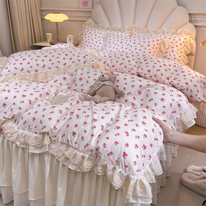 91家纺网 家纺一手货源 找家纺 恒爱家纺 2024新款梦幻情缘全棉公主风四件套 樱花雨