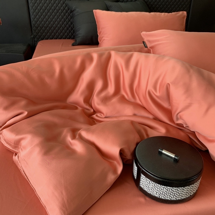 91家纺网 家纺一手货源 找家纺 莱豫家纺 2024新款80支莱赛尔天丝纯色双拼四件套 西部风情橘