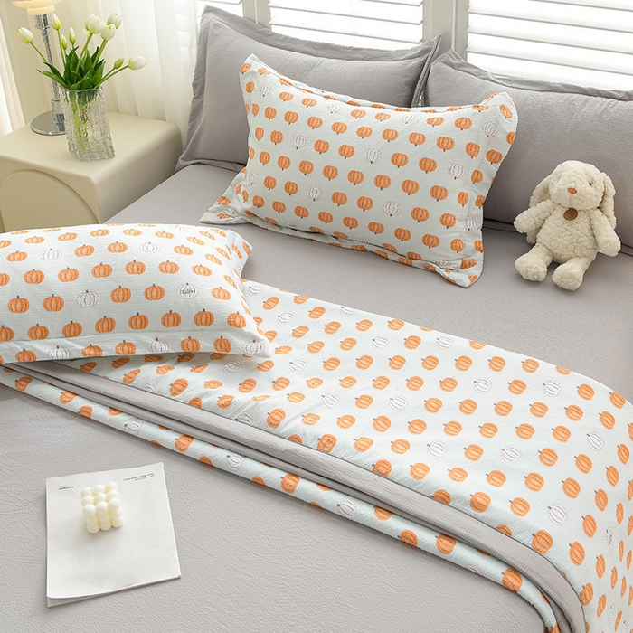 91家纺网 家纺一手货源 找家纺 圣楚家纺 2024新款清柔泡泡纱夏被 幸运南瓜