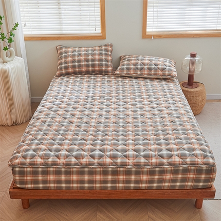 居眠 2024新款全棉色织水洗棉格子夹棉床笠 夹棉款-洛卡-灰