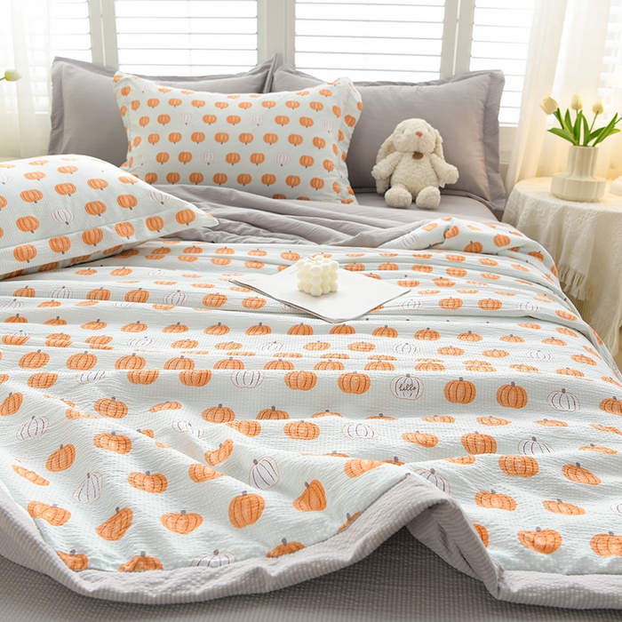 91家纺网 家纺一手货源 找家纺 圣楚家纺 2024新款清柔泡泡纱夏被 幸运南瓜