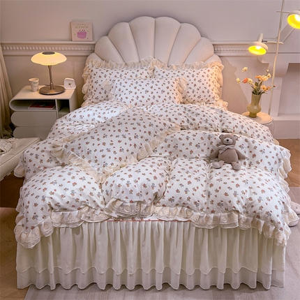 恒爱家纺 2024新款梦幻情缘全棉公主风四件套 蝴蝶兰