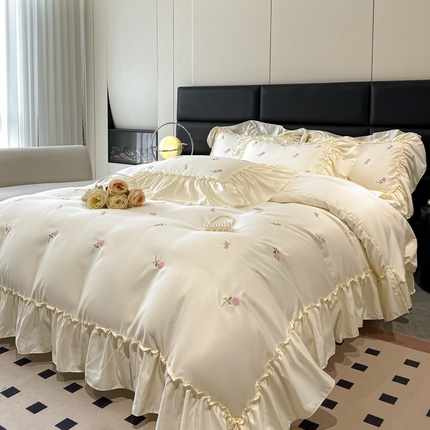 绒掌柜2025新款水洗天丝真丝冰丝四2025新款水洗天丝真丝冰丝四件套（品质级有买家秀）—花影仙踪系列件套（品质级有买家秀）—花影仙踪系列 花影仙踪-奶昔白