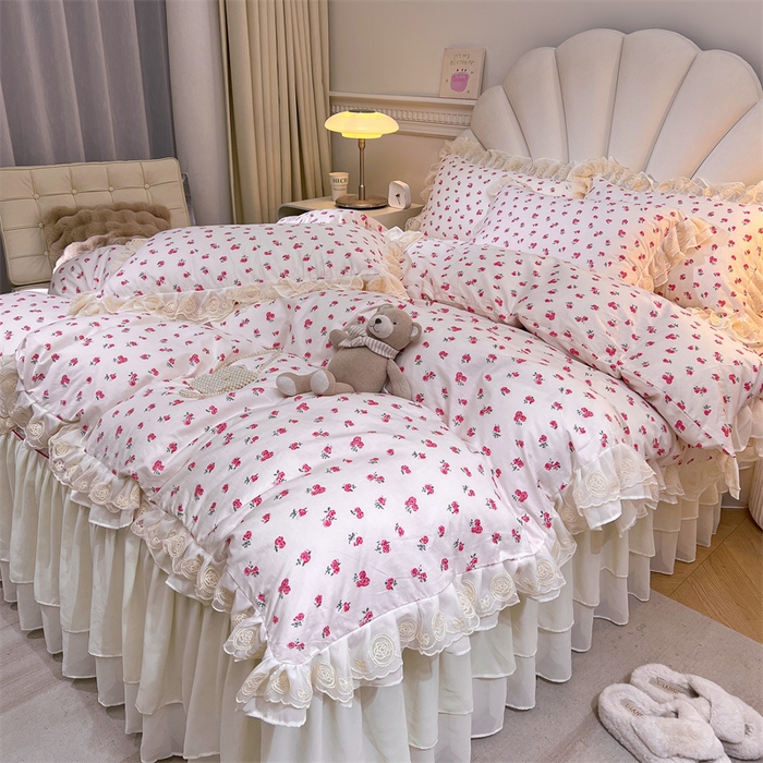 91家纺网 家纺一手货源 找家纺 恒爱家纺 2024新款梦幻情缘全棉公主风四件套 樱花雨