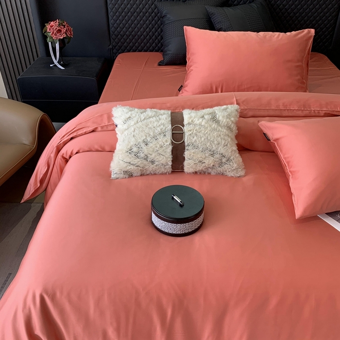 91家纺网 家纺一手货源 找家纺 莱豫家纺 2024新款80支莱赛尔天丝纯色双拼四件套 西部风情橘