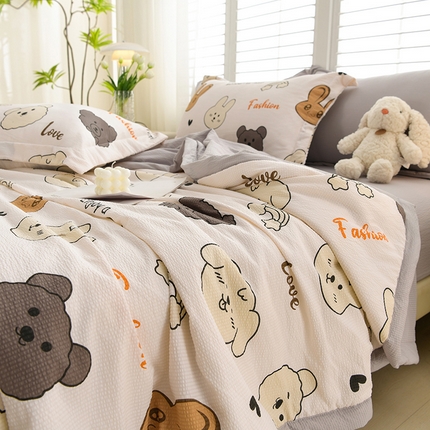 91家纺网 家纺一手货源 找家纺 圣靓家纺 2025新款清柔泡泡纱小提花单夏被夏被四件套 快乐每天