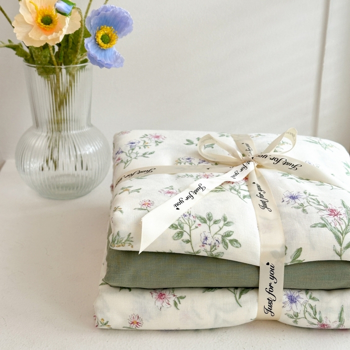 91家纺网 家纺一手货源 找家纺 曼之夏 2024新款全棉印花双层纱四件套 婉茹