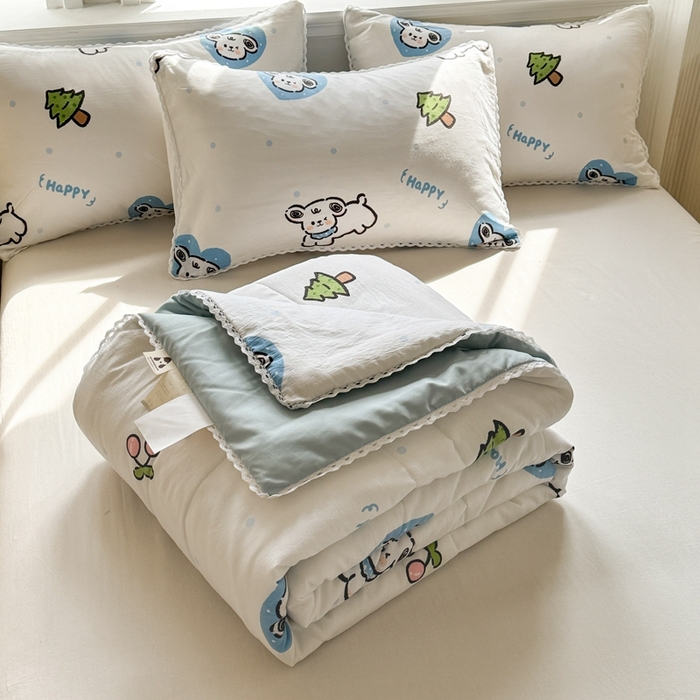 91家纺网 家纺一手货源 找家纺 慕尚家纺2025新款双层纱水洗夏被子被芯 淘气狗