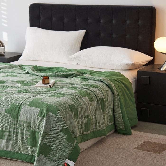 91家纺网 家纺一手货源 找家纺 安莱生活 2024新款双层纱拼布田园单夏被系列 拼布田园-嫩绿