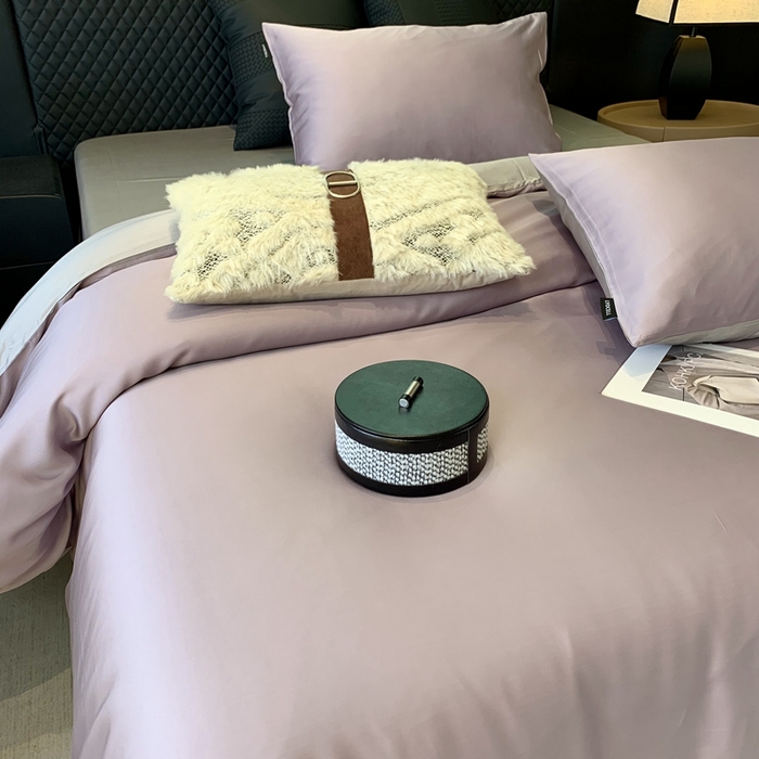 91家纺网 家纺一手货源 找家纺 莱豫家纺 2024新款80支莱赛尔天丝纯色双拼四件套 奶油香芋紫