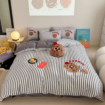 优悦2024新款冰丝卡通贴布绣四件套 曲奇饼干-灰