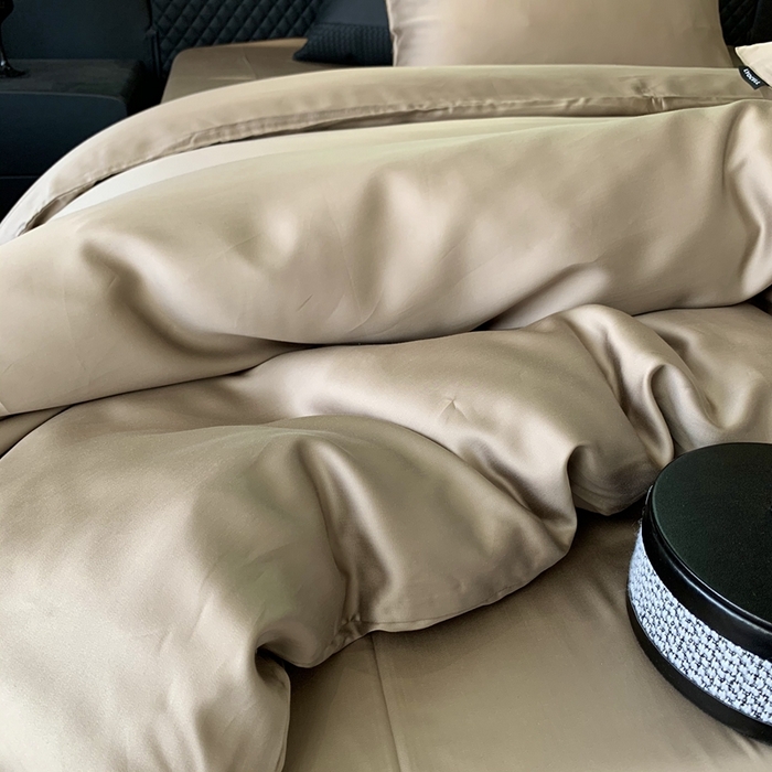 91家纺网 家纺一手货源 找家纺 莱豫家纺 2024新款80支莱赛尔天丝纯色双拼四件套 漫步云端棕