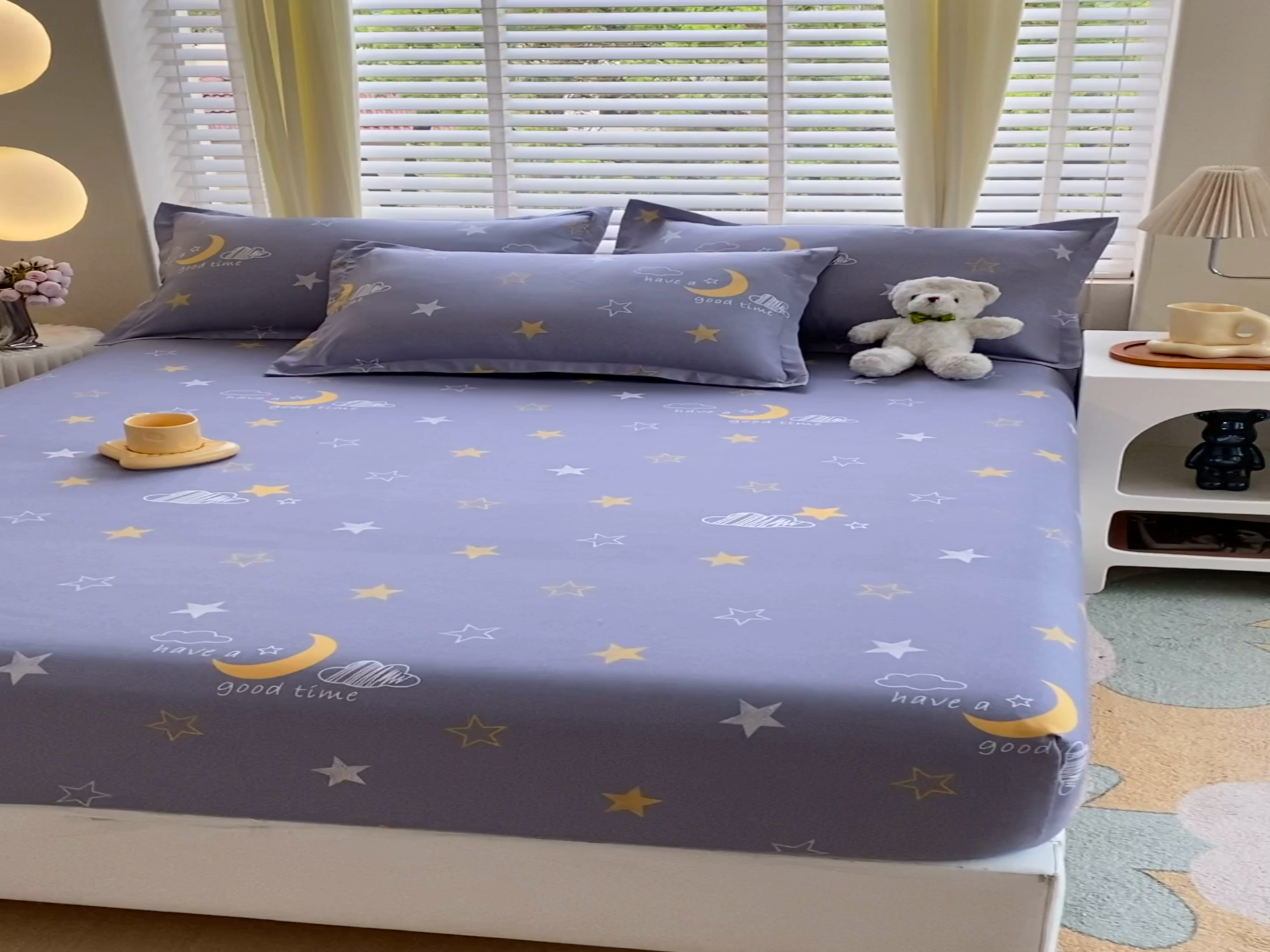 91家纺网 家纺一手货源 找家纺 金丝兔 2025新款植物羊绒磨毛单床笠三件套 晚安