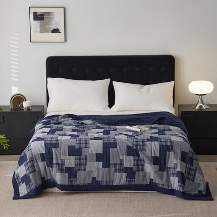 91家纺网 家纺一手货源 找家纺 安莱生活 2024新款双层纱拼布田园单夏被系列 拼布田园-藏青