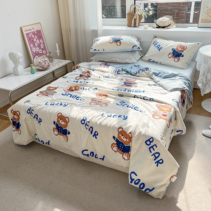 91家纺网 家纺一手货源 找家纺 慕尚家纺2025新款双层纱水洗夏被子被芯 超酷熊