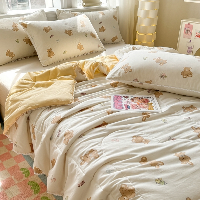 91家纺网 家纺一手货源 找家纺 慕尚家纺2025新款双层纱水洗夏被子被芯 宝贝小熊