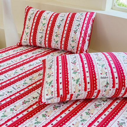 感遇 2024新款全棉印花四件套 草莓小兔
