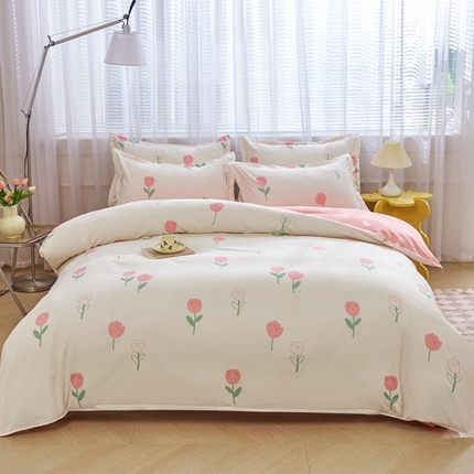 91家纺网 家纺一手货源 找家纺 2025加厚生态棉磨毛四件套高克重植物羊绒四件套大量现货 郁金香