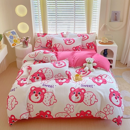 91家纺网 家纺一手货源 找家纺 金丝兔2025新款植物羊绒加厚磨毛印花四件套直播热款全年供货量大可送 萌宠熊宝