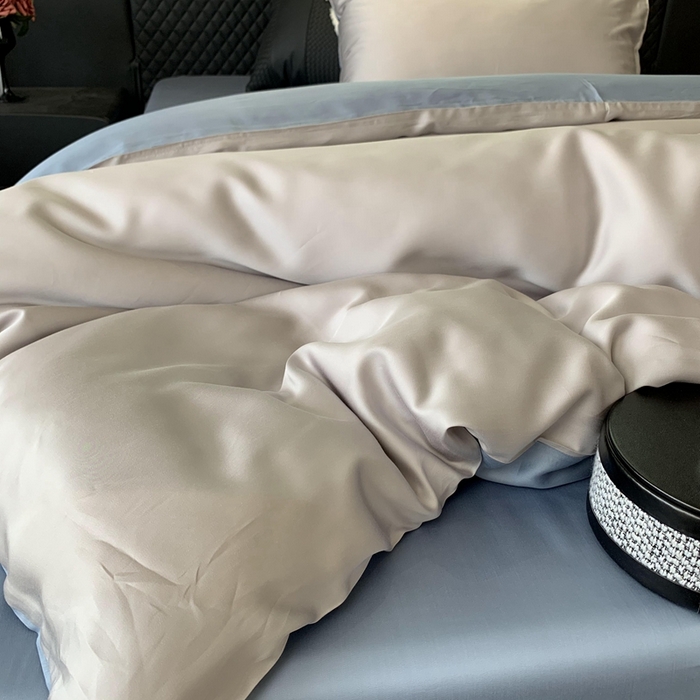 91家纺网 家纺一手货源 找家纺 莱豫家纺 2024新款80支莱赛尔天丝纯色双拼四件套 莫奈印象灰