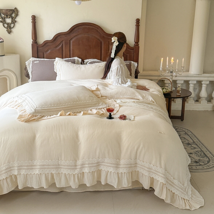 91家纺网 家纺一手货源 找家纺 玛奇朵 2024新款简约法式双层皱纱-浓情假日 浓情假日-奶杏