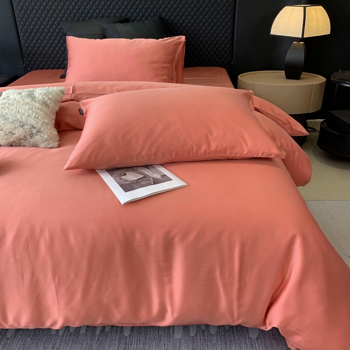 91家纺网 家纺一手货源 找家纺 莱豫家纺 2024新款80支莱赛尔天丝纯色双拼四件套 西部风情橘