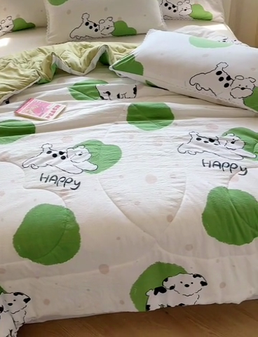 91家纺网 家纺一手货源 找家纺 慕尚家纺2025新款双层纱水洗夏被子被芯 波点狗