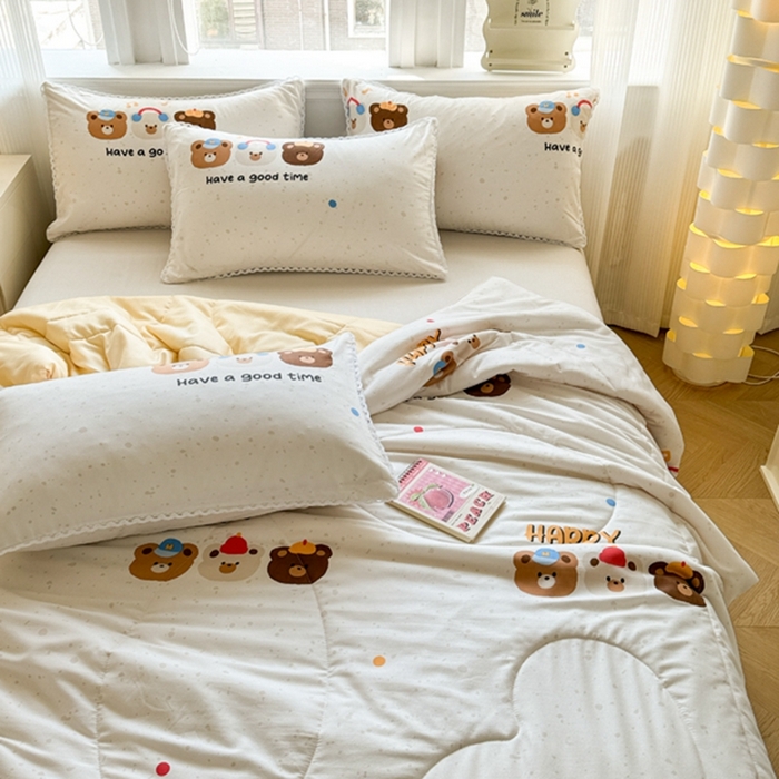 91家纺网 家纺一手货源 找家纺 慕尚家纺2025新款双层纱水洗夏被子被芯 乐园伙伴