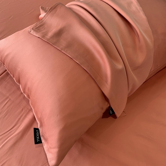 91家纺网 家纺一手货源 找家纺 莱豫家纺 2024新款80支莱赛尔天丝纯色双拼四件套 西部风情橘