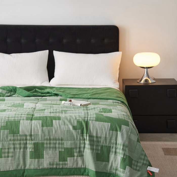 91家纺网 家纺一手货源 找家纺 安莱生活 2024新款双层纱拼布田园单夏被系列 拼布田园-嫩绿