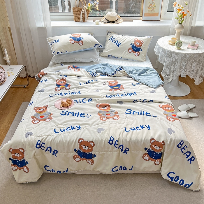 91家纺网 家纺一手货源 找家纺 慕尚家纺2025新款双层纱水洗夏被子被芯 超酷熊