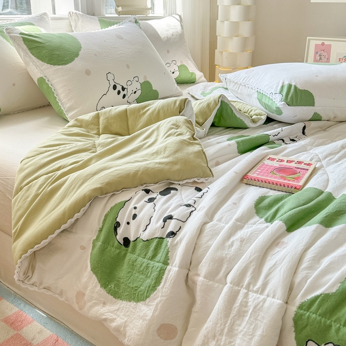 91家纺网 家纺一手货源 找家纺 慕尚家纺2025新款双层纱水洗夏被子被芯 波点狗