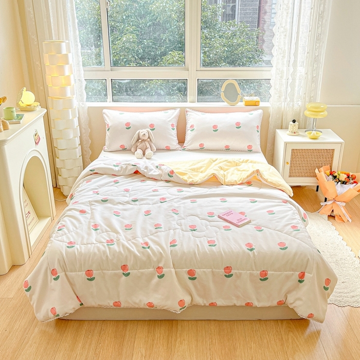 91家纺网 家纺一手货源 找家纺 慕尚家纺2025新款双层纱水洗夏被子被芯 郁金香