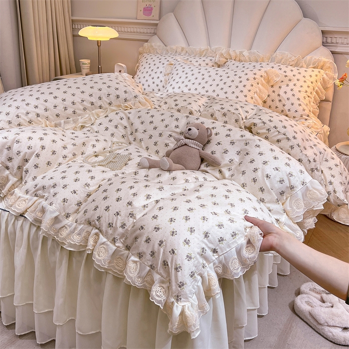 91家纺网 家纺一手货源 找家纺 恒爱家纺 2024新款梦幻情缘全棉公主风四件套 泰然自若