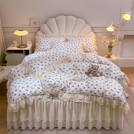 恒爱家纺 2024新款梦幻情缘全棉公主风四件套 勿忘我