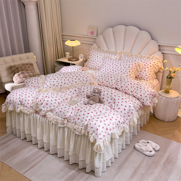 91家纺网 家纺一手货源 找家纺 恒爱家纺 2024新款梦幻情缘全棉公主风四件套 樱花雨