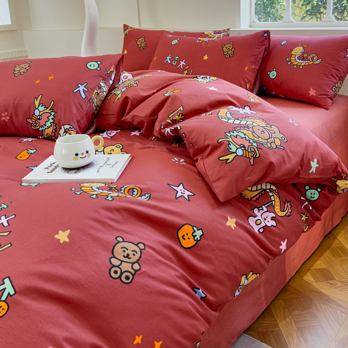 91家纺网 家纺一手货源 找家纺 感遇 2024新款全棉印花四件套 小熊舞龙