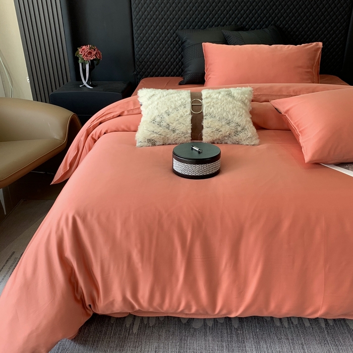 91家纺网 家纺一手货源 找家纺 莱豫家纺 2024新款80支莱赛尔天丝纯色双拼四件套 西部风情橘