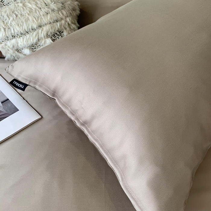 91家纺网 家纺一手货源 找家纺 莱豫家纺 2024新款80支莱赛尔天丝纯色双拼四件套 漫步云端棕