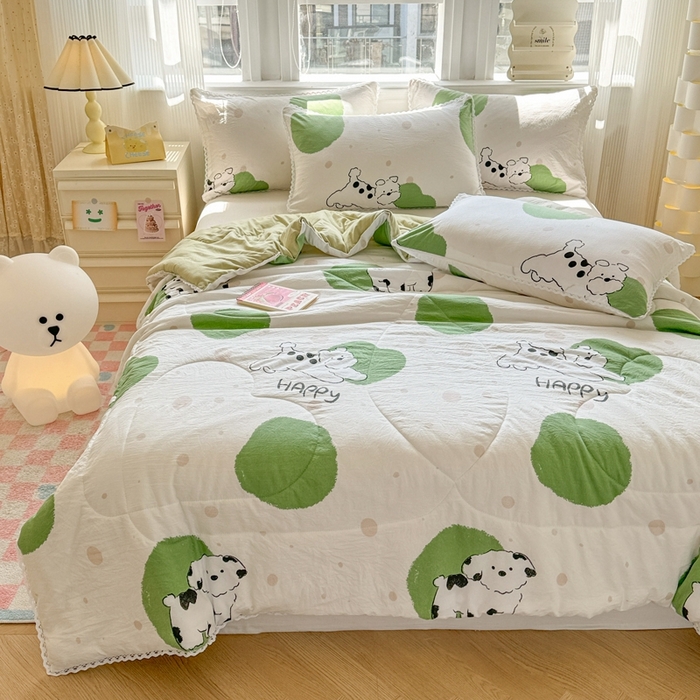 91家纺网 家纺一手货源 找家纺 慕尚家纺2025新款双层纱水洗夏被子被芯 波点狗