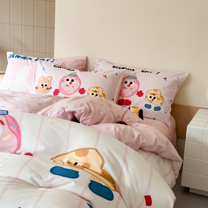 91家纺网 家纺一手货源 找家纺 曼之夏 2024新款40支高精密数码印花全棉四件套 奶油派对