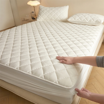 居眠 2024新款全棉色织纯色夹棉床笠 白青年