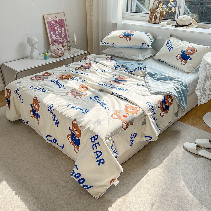 91家纺网 家纺一手货源 找家纺 慕尚家纺2025新款双层纱水洗夏被子被芯 超酷熊