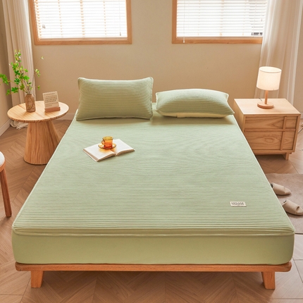 91家纺网 家纺一手货源 找家纺 暖季家纺 2025新款A类原棉母婴级防水床笠 直线-豆绿