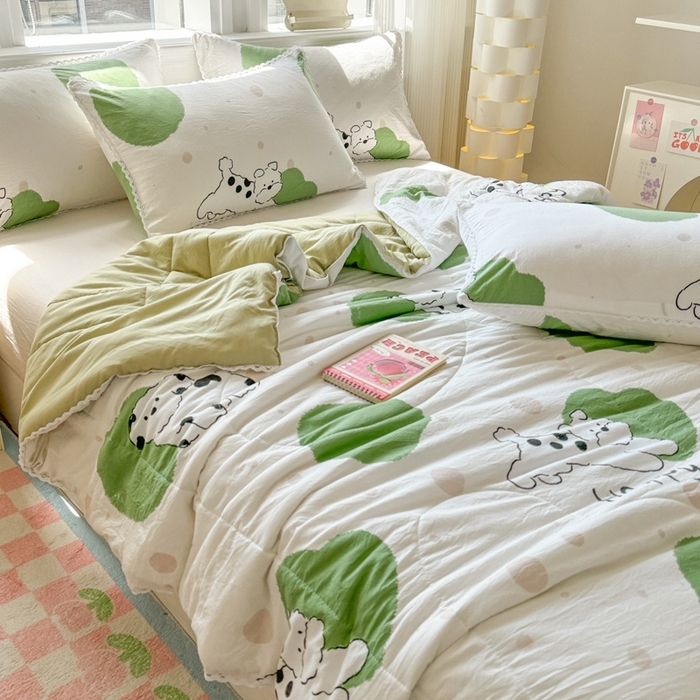 91家纺网 家纺一手货源 找家纺 慕尚家纺2025新款双层纱水洗夏被子被芯 波点狗