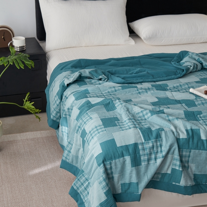 91家纺网 家纺一手货源 找家纺 安莱生活 2024新款双层纱拼布田园单夏被系列 拼布田园-乌兰