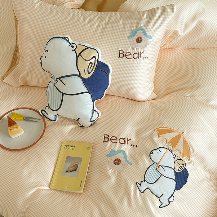 91家纺网 家纺一手货源 找家纺 优悦2024新款冰丝卡通贴布绣四件套 背包熊-黄